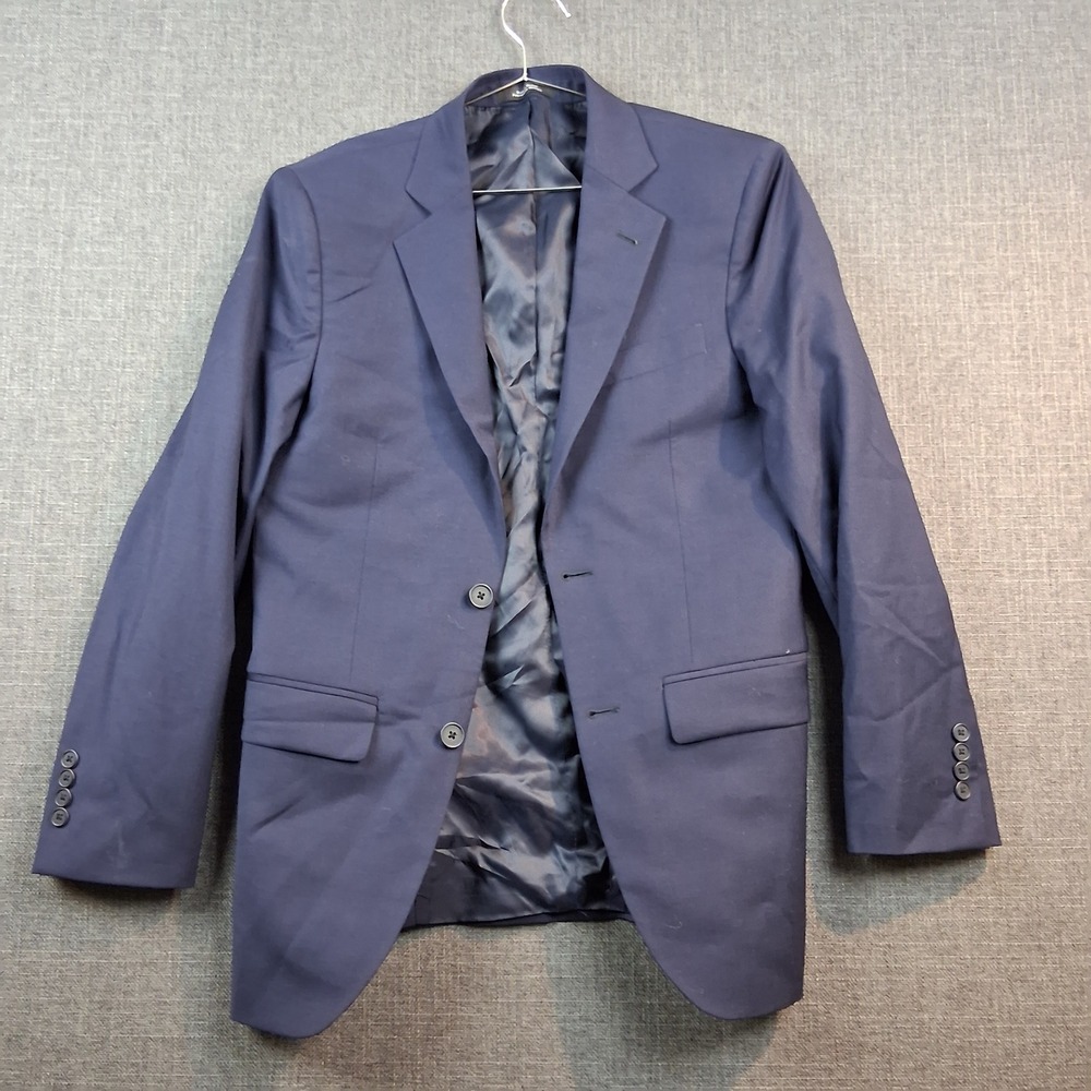 Navy Blue Two Button Blazer Notch Lapel Tailored Suit Jacket Made in Mexico